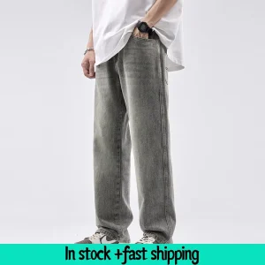 Baggy Jeans Men’s Casual Wide Leg Washed Straight Jeans Mid Denim Vintage Baggy Denim Jeans