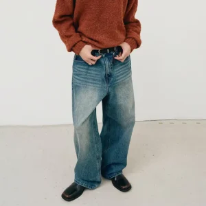 Baggy Straight Mid Blue Men’s Jeans for Casual Everyday Wear High Rise Straight Leg Jeans for Men