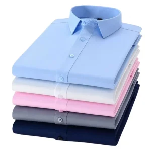 Bamboo Fiber Shirt Men’s Long Sleeve Shirt Solid Color Shirt Stand Collar Slim Three dimensional Office Recuperation Shirt