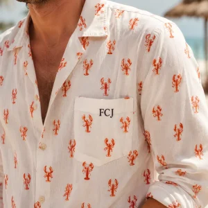 Beach Vacation Lobster Print Shirt, Wrinkle Resistant, 100% Rayon