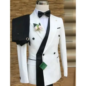 Bespoke Custom White Black Wedding Suit for Men Slim Fit Groom Best Man Tuxedo Formal Prom Wear 2 Pieces Set