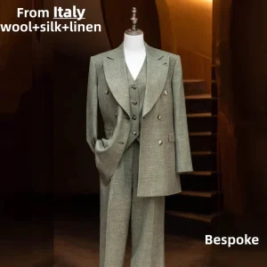 Bespoke Tailor made Men’s Italian Fabric Suit with Corved peak Lapel Wool Silk Linen Blend Premium Luxury MTMSuits for Man MOQ 1