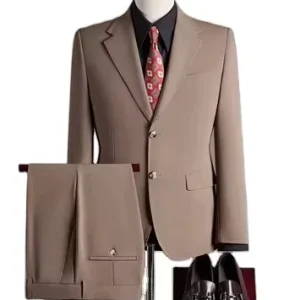 Black Brown Grey Men’s Plus Size Slim-fit Double Breasted Garment Dyed Worsted Suits Formal Business Attire Two-Piece Set