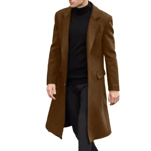 Black Men’s Long Woollen Trench Overcoat Winter Coat Wool Men Coat