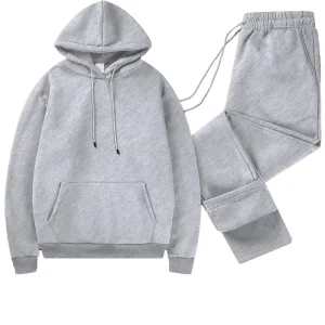 Black Solid Vintage Autumn Reversible Men’s Two-Piece 100% Cotton Tracksuit Set with Logo Hoodie Sweatpants Fitness Training