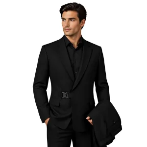 Black Stylish Men’s Single Breasted Blazer Versatile British Style Jacket Beaded Detail Trendy Polyester Jacket