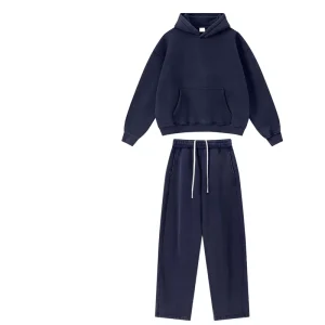 Blank Acid Washed Sweat Suit Sweatpants and Hoodie Set Custom Sweatsuit Men Cotton Polyester Tracksuits