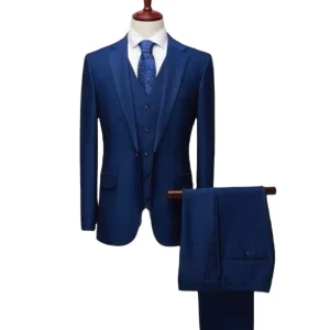 Blazer Classic NAVY Stripe 3 Pcs Set Wedding Formal Peaked Lapel Prom Terno Masculino Men’s Suit Breathable Plus Size