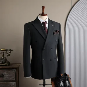 Blue Double Breasted Formal Wedding Men’s Suit Coat Slim Fit Business Casual Woven TR Material Suit Blazer