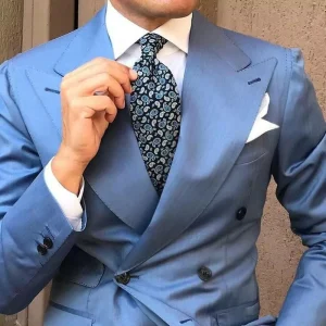 Blue Men’s Suit Peaked Lapel Groom Tuxedo Terno Masculino Party Homecoming Two Piece Costume Homme