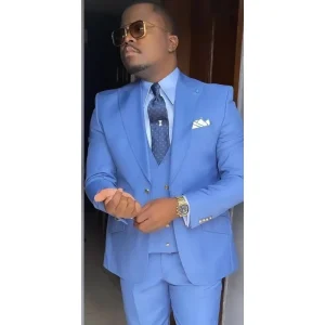 Blue Orange Men Suit for Wedding Groom Tuxedo Jackets Vest Pants 3 Piece Elegant Formal Classic Social Costumes