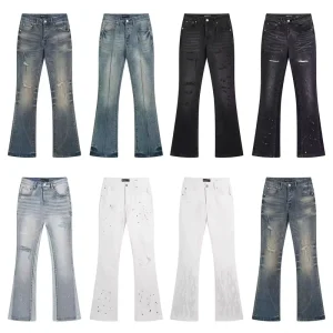 Brand Men’s High Quality Streetwear Y2K Retro Flared Vintage Relaxed Stretch Bell Bottom White Denim Trouser Pants Jeans