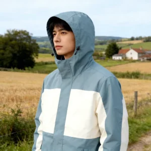 Breathable Hardshell Waterproof Windproof Autumn Men’s Outdoor Tactical Rain Jacket with Hood Zipper Closure and Soft Shell