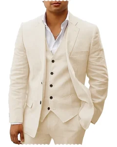 Breathable Men’s Casual Daily 3 Piece Suits Cotton Linen Cool Summer Beach Wedding blazer Vest Pant