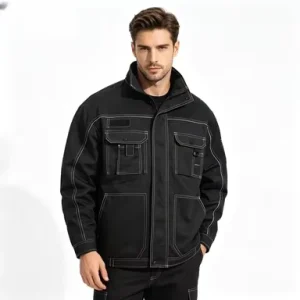 Breathable Plus Size Men’s Work Jacket Durable Poly Cotton Custom Logo Industrial Workwear OEM Service for Bulk Orders