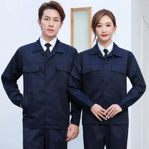 Breathable Pure Color Cotton Auto Repair Work Uniforms Wear-Resistant Construction 2 Piece Uniform Set