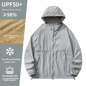 Breathable Quick-Dry Outdoor Hiking Windbreaker with Full Zip Jacket Men’s UPF 50+ Lightweight Sun Protection Hoodie Outerwear