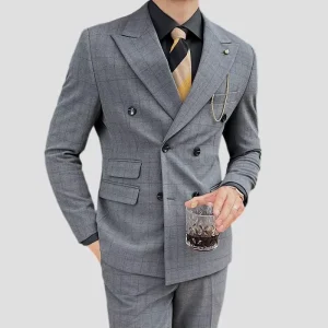 Brown Men’s Plus Size Double breasted Slim Fit Suit Jacket and Pants for Banquet and Performance Wear