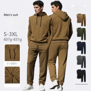Brown Men’s Vintage Solid Hooded Lightweight Tracksuit Set Full Sleeves Casual Trousers Breathable Quick Dry Summer