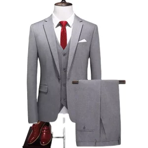 Bulk Customization Business Suits Slim Fit Blazer 3 Pieces Set Wedding Formal Peaked Lapel Windproof & Anti Static Men’s Suit