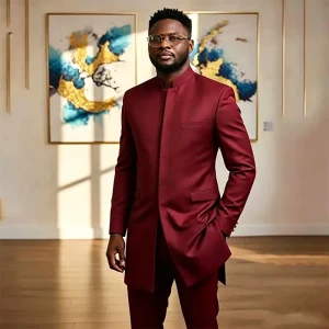 Burgundy Wedding Men Suit 2 Piece Blazer Pants Solid Color Back Vent Customized Male Clothing