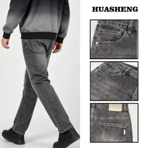 Business Casual Men Denim Trousers Straight Leg Classic Fashion Jeans Office Travel Wear