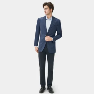 Business Casual Men’s Light Blue Plaid TR Fabric Blazer Notch Lapel Single Breasted Slim Fit Anti Wrinkle & Durable