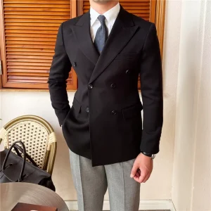 Business Gentleman Double Breasted Solid Color Men’s Slim Suit Blazers Workplace Formal commuter Suit Jacket