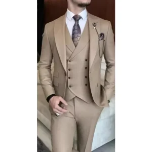 Business Khaki Formal Men’s Slim Fit Suits 3 Piece Wedding Groom Custom Male Blazer Hombre Jacket Vest Pant Sets