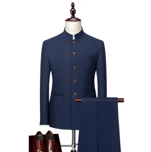 Business Suit With Stand Collar Tunic Slim Fit Luxury Male Business Suits Jacket Men’s Business Suit Wedding Dress for Men