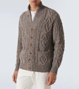 Cable Cashmere Sweater Shawl Collar Cardigan Buttons Knit Men Sweater