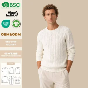 Cable Knit Cotton Sweater Crew Neck Knit Sweater Men’s Sweater Knitwear Rib Knit Cuffs Design for Casual Wear