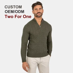 Cable Knit Sweater Men Cotton Rib Half Zipper Plus Size