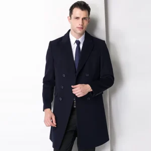 Cashmere Men’s Coat 90% Wool 10% Cashmere Business Double Breasted Mid Length Coat for Men