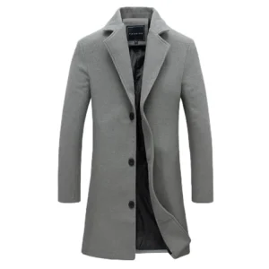 Casual Business Mens Leisure Overcoat Single Breasted Mid Long Trench Coat for Men