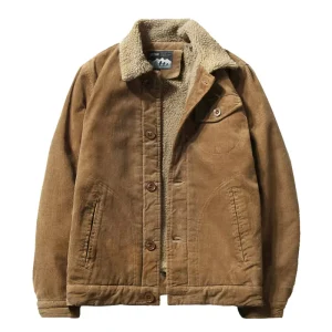 Casual Corduroy Jacket Outwear Warm Sherpa Fleece Line Coat Winter Fleece Men’s Jackets