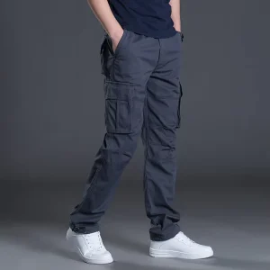 Casual Men’s Canvas Cargo Pants Elastic Waist Tactical Multi Pockets Quick Dry Breathable Summer Pants