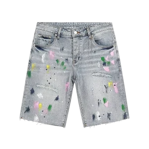 Casual Men’s Vintage Jeans Shorts Slim Fit Light Wash Mid Waist Straight Style Woven 100% Cotton
