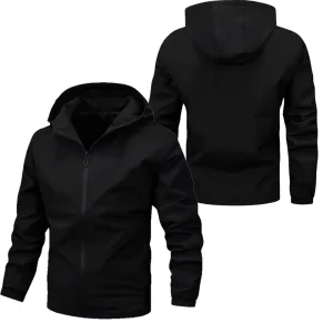 Casual Men’s Windbreaker Jacket with Hood Fashionable Outdoor Sports Thin Coat Black
