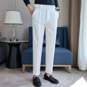 Casual Pants Men’s Draping Straight Leg High Waist Trousers Curled Italian Men’s Solid Pants