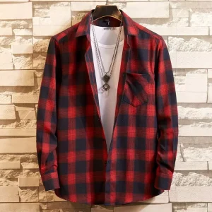 Casual Plaid Flannel Shirt Men Custom Long Sleeve Man Cotton Shirts