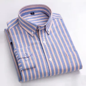 Casual Shirt Men’s 100% Cotton Oxford Shirts Lapel Office Regular Fit Versatile Long Sleeve Tops Business Dress Shirts