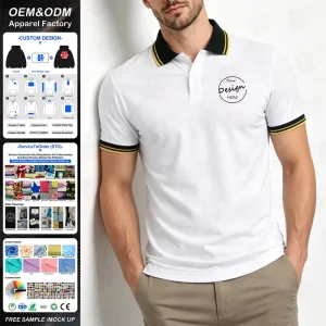 Casual Short Sleeve Polo Solid Pattern Printed White T Shirt Custom Logo Plain Dyed Anti Pilling for Men