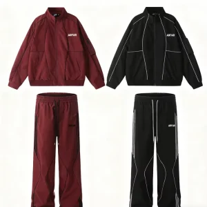 Casual Sports Set With Three Stripe Design Stand Collar Jacket and Straight-Leg Pants Men’s Tracksuits