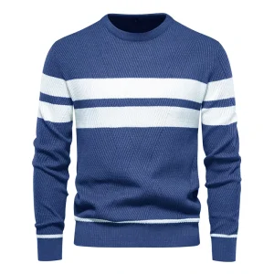 Casual Stripe Men’s Sweater Pullover Crew Neck Knitted Jumper Men’s Long Sleeve Knitwear Knitted Top for Man