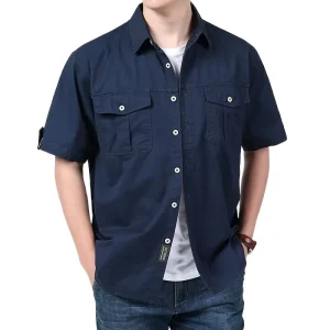 Casual Summer Oversized Work Cotton Shirts for Men Men’s Short Sleeve Mens Shirt