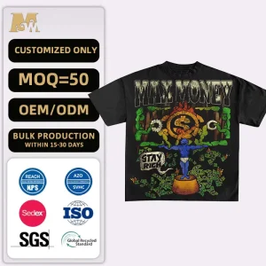 Certified Factory Custom Printed T-shirts Low MOQ 50pcs Oversized Graphic T-shirt Men Retro Men’s Printed T-shirts