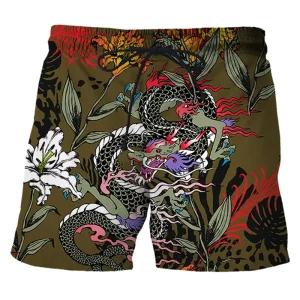 China Dragon Men’s Hawaiian Beach Shorts 3D Digital Printing Quick Dry Surf Shorts Loose Fit Streetwear Plus Fitness Swimwear