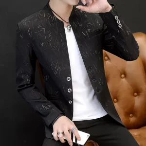 China Factory Men’s Blazer Suit, Printed Slim Casual Suit, Thin Jacket, Youth Costume, Men’s Slim Fit Suits