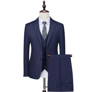 Classic Business Office Single-Breasted Notch Lapel Blazer Pant Waistcoat 3-Pieces Slim Fit Men’s Suit